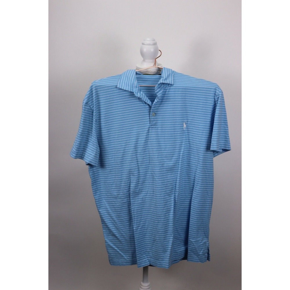 Polo by Ralph Lauren Men's Large Light Blue/White Stripe Polo Shirt Short Sleeve